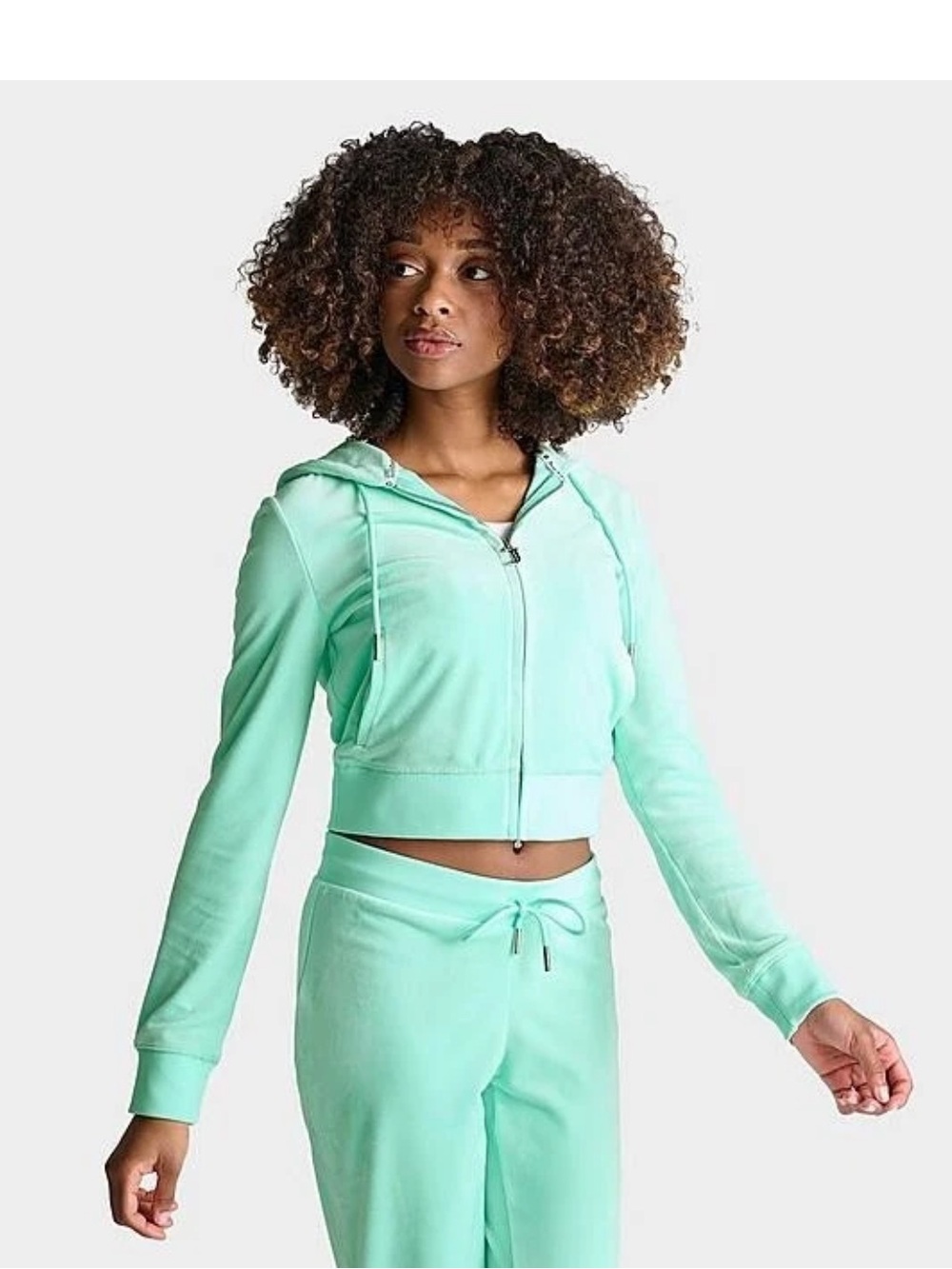 Juicy Couture OG Big Bling Velour Zip-Up Womens Hoodie Mint L NWT $119